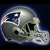 Pixelated silver football helmet with blue and white logo on side, dark background, visible face mask and chin strap.