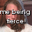 A pixelated image of a person with long brown hair wearing a white top, overlaid with bold black text reading 'me being fierce!' against a blurred background.