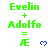 Green text displays 'Evelin + Adolfo = Æ' with a blue heart symbol, repeated across three on white background