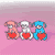 Three cartoon dogs holding red hearts on a pink background, with one dog wearing a blue hat and another a white hat, animated to shift positions.