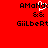 Red background with pixelated text reading 'AManda &amp; Gilbert' and a white heart symbol replacing the letter A in Amanda.