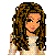 Pixelated cartoon-style buddy icon featuring three distinct frames showing a woman with long brown hair, a cheerleader in blue shorts and boots holding a purse, and partial text about kissing and gum.