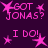 Pixelated pink text and star shapes on dark purple background, with text and stars changing positions across frames.