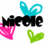 Two side-by-side pixelated icons display the name "Nicole" with bunny ears, pink hearts, and green leaf shapes; left icon has black text while right has brown text.
