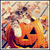 Pixelated Halloween-themed icon featuring a cat on a pumpkin with orange text reading 'Happy Halloween BethanyM13' on black background.
