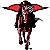 Animated pixel art of a rider on a horse with red wings, shown in two sequential poses against white background.