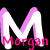 Four quadrants display a stylized 'M' and the name 'Morgan' in varying color schemes with pixelated text.