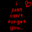 Red pixelated text on black background reads 'i just can't forget you...' with a heart symbol replacing the 'o' in 'you' in the first frame.