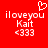 Red background with white pixelated text and symbols: 'iloveyou' above 'Kait', below '<333', and a heart outline at top center.