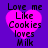 Four identical pixelated heart-shaped icons with text overlay on a purple background, each displaying 'Love me Like Cookies loves Milk' in black block letters.