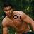 A shirtless man with dark hair in a crouched pose against a green background, with text changing across frames.