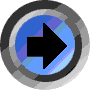 Two circular icons with concentric rings display arrows; left icon has black arrow on blue-purple gradient background, right icon has red arrow on same background.