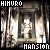 Pixelated image with 'HIMURO' text at top and 'MANSION' text at bottom, depicting a dark interior scene with vertical structures and bright light sources.