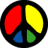A static image shows a of five distinct icons: peace symbol, circular patterned ring, U-shaped American flag design, T-shaped American flag design, and cartoon dog with red scarf