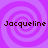 Four identical display the name "Jacqueline" in dark brown pixelated text over a purple spiral background, arranged in a