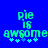 Pixelated green text on blue background reads "pie is awsome" with light blue stars below, two versions differ in star arrangement.