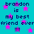 Cyan background with pink stars and repeated text 'brandon is my best friend everfriend ever!!!' in dark blue pixelated font.