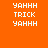 Pixelated orange background with white text 'YAHNN' and 'TRICK' arranged in a , featuring blue horizontal bars over specific