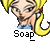 Pixelated character with blonde pigtails, red lips, and a blue top, with the word 'Soap' below.