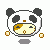 Pixel art panda head with black ears and eye patches, yellow face, brown nose, and small brown earrings, showing four distinct facial expressions in a