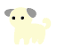 Pixelated dog with light yellow body, gray ears, and black eyes in five variations showing different poses and props.