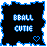 Four identical pixel art frames arranged in a 2x2 contact sheet showing black icons with blue borders, white text reading EBALL CUTIE, and small heart symbols that alternate between hollow and filled states.