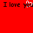 Red background with black text "I love you" and a white heart symbol replacing the 'u' in 'you', repeated twice.