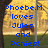 Blue pixelated text reads 'Phoebe.M. loves Jules and Ponies!' over a blurred background with yellow, brown, green, and gray tones.