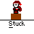 Pixel art animation of a character on a brown block, showing sequential changes from full figure to partial head and then disappearing.