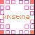 Pixelated icon with pink and orange squares forming a border around the name 'kristina' in lowercase letters, displayed