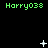 Green text 'Harry038' repeats across a black background with animated white pixel symbols appearing and changing in sequence.