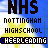 NHS Nottingham Highschool cheerleading icon with blue and yellow background, black text, and animated 'CHEERLEADING' banner cycling through color variations.