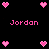 Pixelated pink hearts and text on black background, with two instances of the name "Jordan" in pixel font.