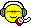 Pixelated yellow circular face with black headphones, red-and-white earbuds, and closed eyes on left; open eyes on right.