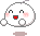 Pixelated white circular character with pink cheeks, red mouth, and small white limbs in nine distinct poses on gray background.