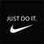 Black background with pixelated white text 'JUST DO IT' above a white Nike swoosh logo.