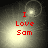 Red text "I Love Sam" on a grayscale background with shifting light effects