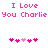 Pixelated pink text "I Love You Charlie" repeated twice above two of pixel hearts, with one lighter heart in each