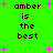 Green background with pink plus signs and repeated text 'amber is the best' in dark brown pixelated font.