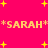 *SARAH* text repeated twice on bright pink background with yellow stars; static image with no animation observed.