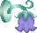 Pixelated bell-shaped icon with green stem and purple body, showing two states: one with solid purple lower half and another with bright white glow in the center.