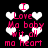 Pixelated pink text reads "I Love Mo baby wit all ma heart" surrounded by white hearts on a black background.