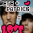 Pixelated image of two people with text 'PETE + PATRICK' above and 'LOVE' below, featuring color variations in the heart symbol.