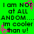Green background with black text repeating 'I am NOT at ALL ANDOM...Im cooler than u!' and pink square outlines flashing at corners.
