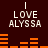 Dark brown background with four identical text blocks reading "I LOVE ALYSSA" in white pixelated font, each above orange horizontal bar graphs that change height across frames.
