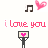 Animated contact sheet of a pixel art buddy icon featuring repeating pink text, musical notes, hearts, and stick figures holding signs with heart symbols across nine frames.