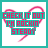 Pixelated heart-shaped icon with teal border, pink outline, and three rows of red text on teal blocks reading "CHECK IT OUT I'M ROCKIN STEADY".