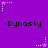 Purple background with repeated 'Dynasty' text and white/purple star-shaped pixel art elements in a pattern