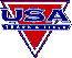 Red and blue triangular logo with 'USA' text above 'TRAVEL AGENCY' text, displayed in multiple states including full and partial vertical cuts.