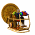 Animated contact sheet of a fantasy-themed buddy icon featuring a mechanical contraption with rotating parts and a large circular gear behind it, displayed in 3x3 grid format on white background.